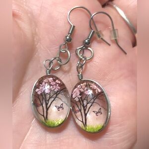 Preserved Pressed Cherry Blossom Dangle Earrings